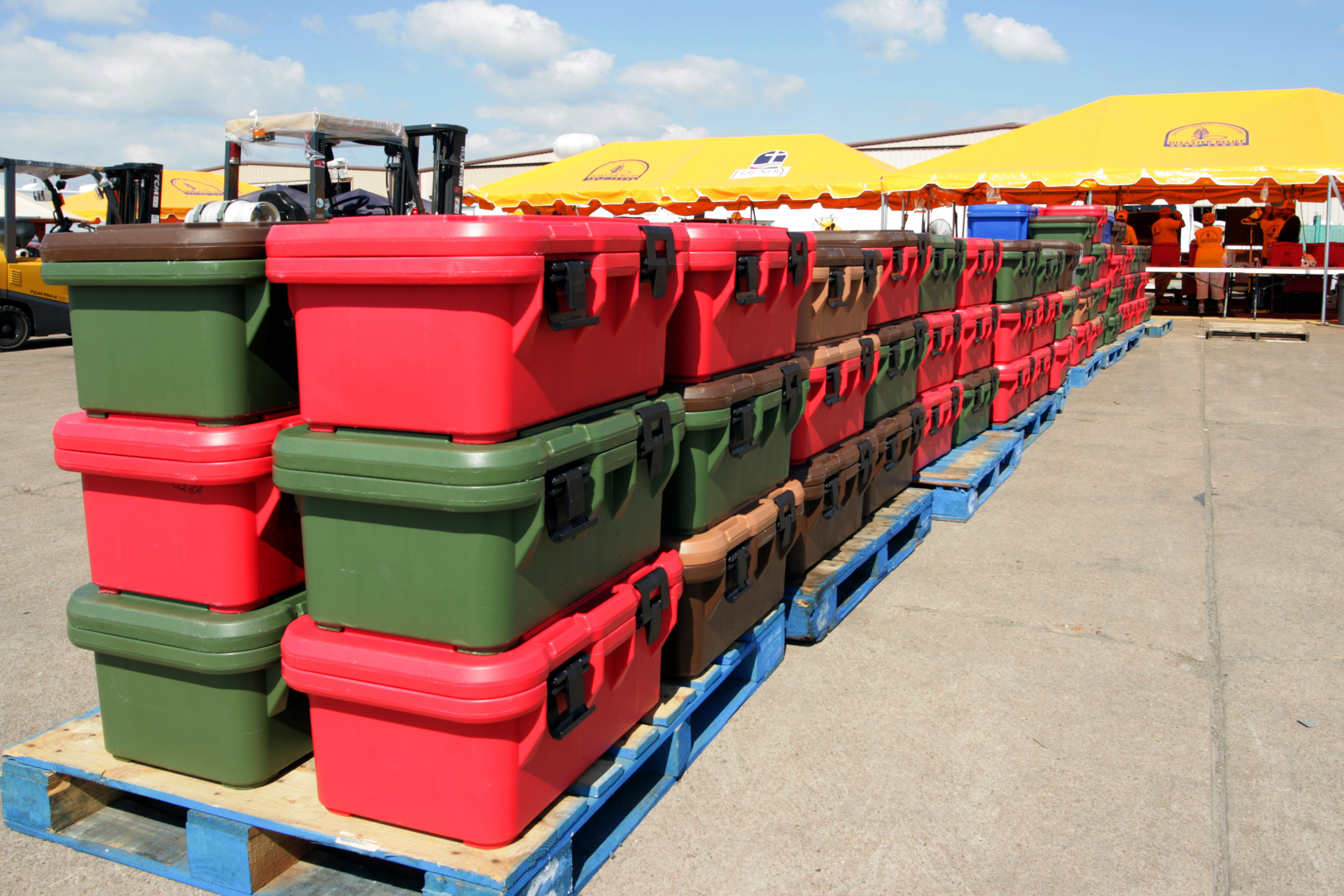 a row of stack bins