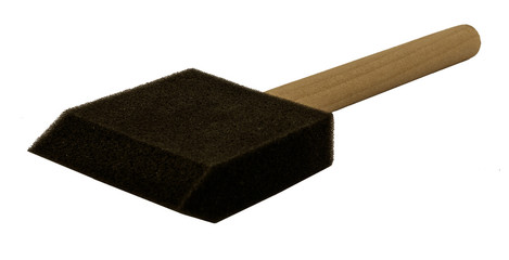 Foam brush with wooden handle side view